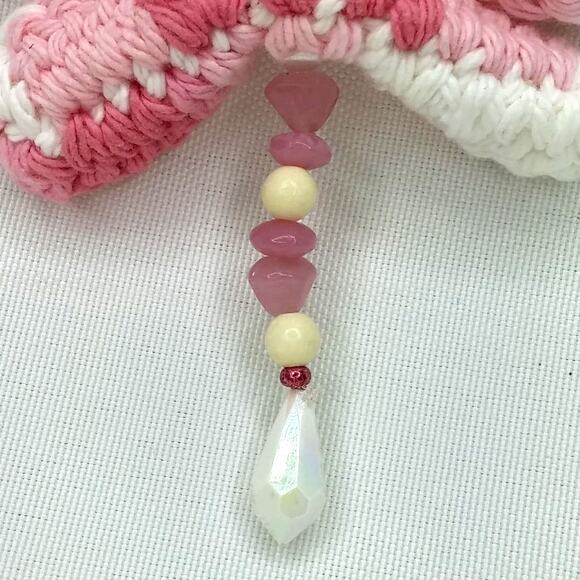 Handmade Crochet Wings Dragonfly Keychain Pink Vintage Beaded Bag Charm Purse - Picture 9 of 10